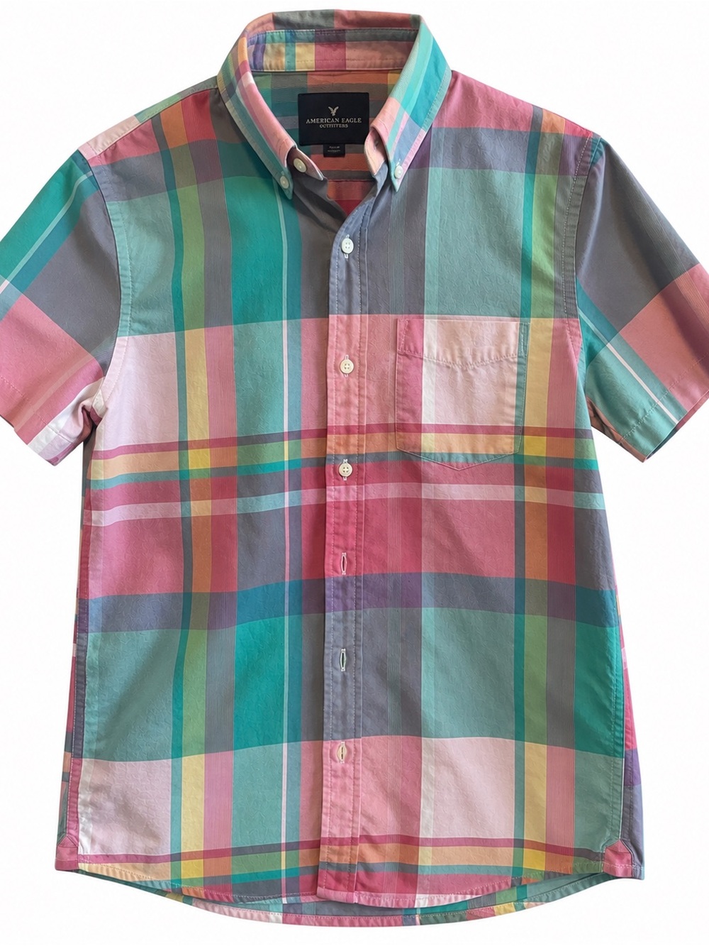 American Eagle Outfitters Multi-Color Plaid Short Sleeve Button-Up Shirt